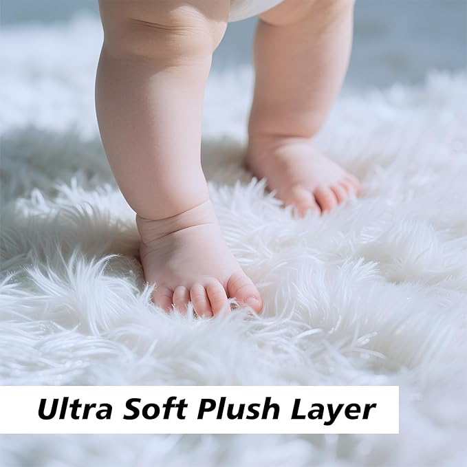 2x3 Fluffy Area Rugs for Bedroom Living Room,Small Soft Shag Fuzzy Rug Non-Shedding Indoor Plush Carpet for Kids Bedroom Nursery Dorm Home Decor,White