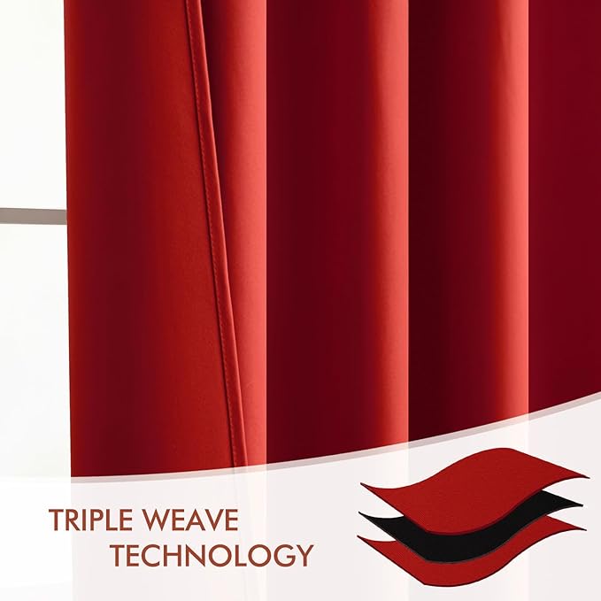 MIULEE Christmas Red Back Tab Blackout Curtain 96 Inch Long 2 Panels Set for Living Room Bedroom, Rod Pocket/Pinch Pleat Thermal Insulated Room Darkening Pleated Light Blocking Floor to Ceiling Drape