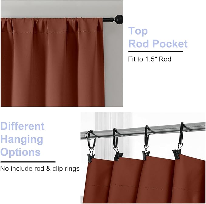 Simplebrand Ava Terracotta Short Blackout Curtains for Bedroom 54 Inches Long 2 Panels Set, Solid Thermal Insulated, Energy Saving Window Treatment Curtains Blackout Drapes, W40 x L54 Inch, Terracotta