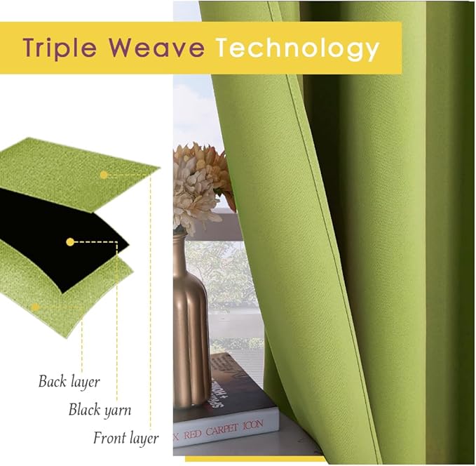 NICETOWN Blackout Curtains & Drapes for Bedroom, Fresh Green, W34 x L48, Set of 2, Triple Weave Grommet Top Thermal Insulated Light Blocking Panels for Bathroom/Living Room