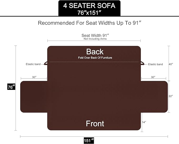 U-NICE HOME 4 Seater Sofa Cover 91 Inch Large Couch Covers for 4 Cushion Couch with Elastic Straps Water Resistant Furniture Protector Cover for Pets Cat (Sofa XX-Large, Navy/Taupe)