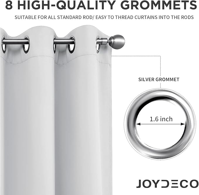 Joydeco White Curtains 95 Inches Long 1 Panel, Thermal Insulated Long Curtains& Drapes 1 Piece, Room Darkening Grommet Drapes for Living Room Bedroom Window (W70 x L95 Inch, Greyish White)