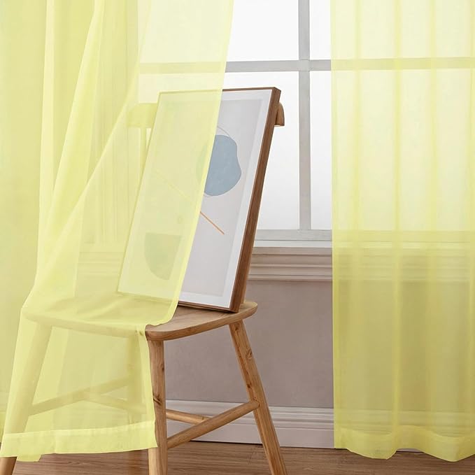 Chyhomenyc Sheer Curtains 84 Inches Long 2 Panels Set - Light Filtering Soft Airy Window Curtains, Rod Pocket for Living Room Bedroom Window Drapes, 42Wx84L Inch, Light Yellow