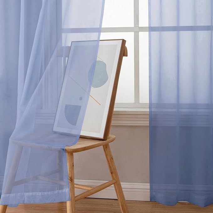 Simplebrand Denim Short Sheer Curtains 45 Inch Length for Small Windows, Rod Pocket 2 Panels Set Solid Voile Drapes Window Sheer Curtains for Bedroom Bathroom Kids Room Kitchen, 42x45 Inch, Denim