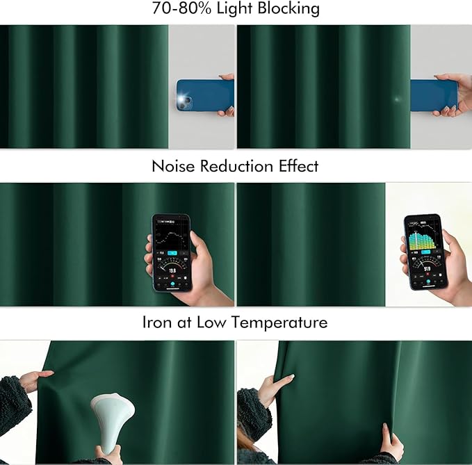 MIULEE Christmas Hunter Green Back Tab Blackout Curtains 84 Inch Length 2 Panels Set for Living Room Bedroom, Rod Pocket/Pinch Pleat Thermal Insulated Room Darkening Pleated Light Blocking Drapes