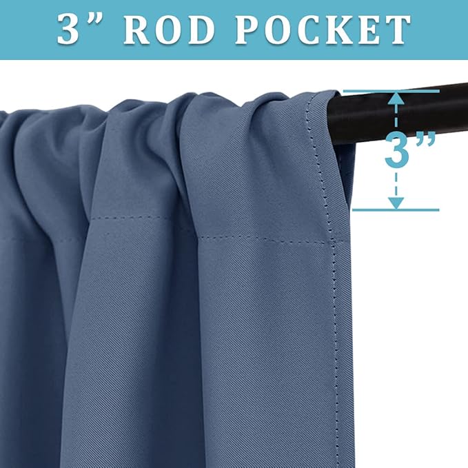 RYB HOME Extra Wide Blackout Curtains for Bedroom Living Room 63 inches Long, Thermal Insulated Privacy Drapes for Nursery Home Theater Dining Room, Width 62 by Length 63, Stone Blue, 2 Panels