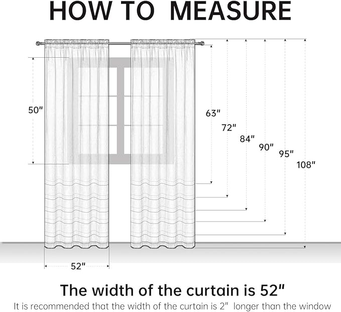 SpaceDresser Basic Rod Pocket Sheer Voile Window Curtain Panels Ivory 1 Pair 2 Panels 52 Width 108 Inch Long for Kitchen Bedroom Children Living Room Yard(Ivory,52 W x 108 L)