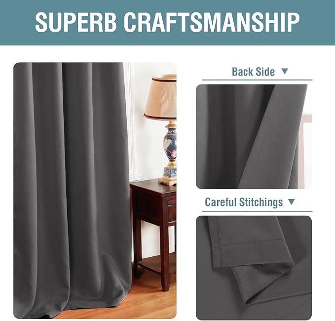 H.VERSAILTEX Blackout Curtain for Living Room Thermal Insulated Window Treatment Curtain 54 inch Length Energy Saving Solid Grommet Top Blackout Drape, One Panel, Charcoal Gray, 52" W x 54" L