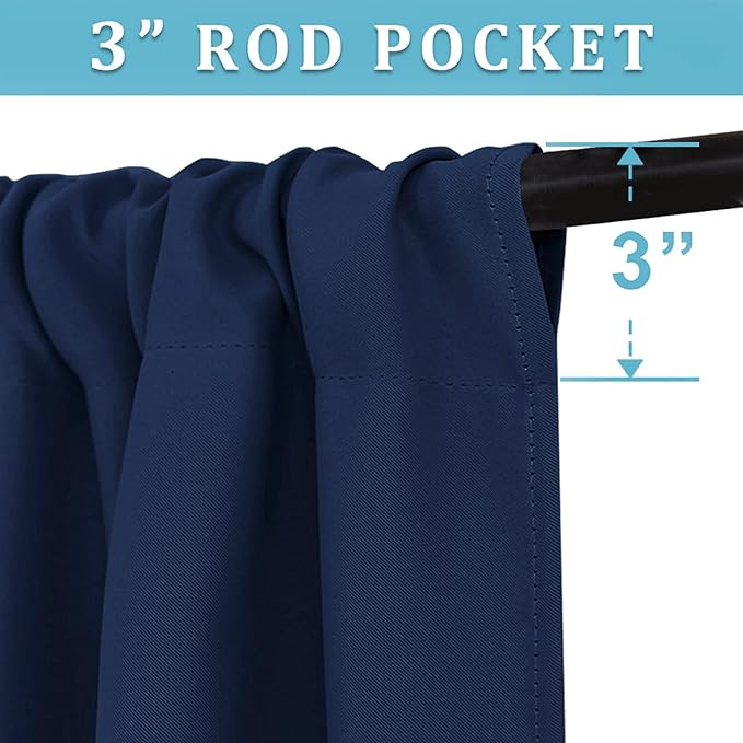 RYB HOME Blackout Curtains for Bedroom Living Room 72 inches Long, Thermal Insulated Privacy Rod Pocket Drapes for Nursery Office Home Theater, Width 34 by Length 72, Navy Blue, 2 Panels