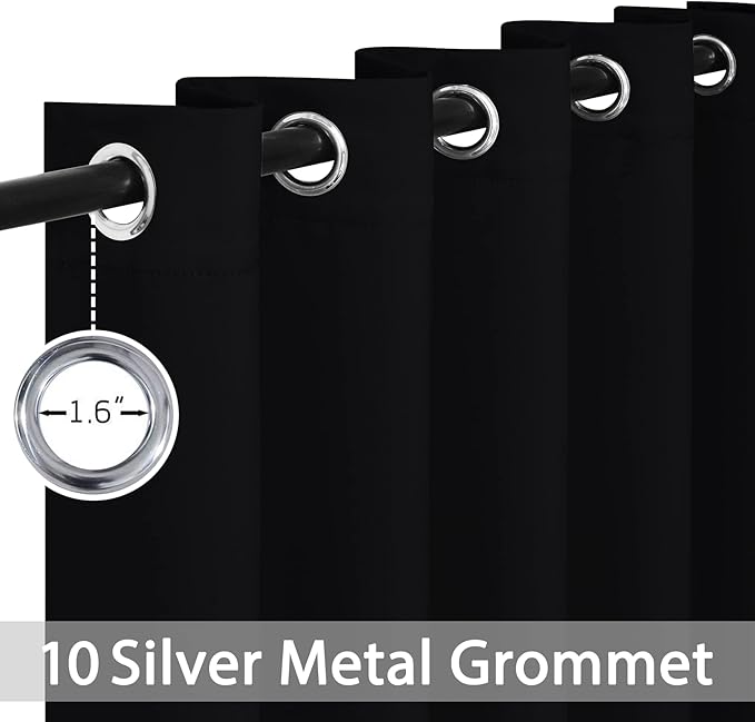Yakamok Blackout Curtains Room Darkening Thermal Insulated Window Panels,Solid Grommet Top Drapes for Bedroom/Living Room(62Wx96L, Black, 2 Panels)