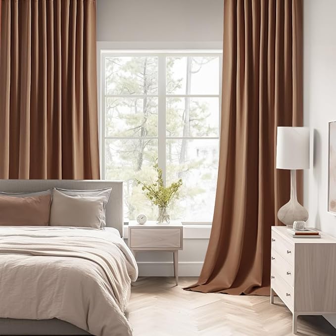 MIULEE Back Tab Blackout Curtains 96 Inch Long 2 Panels Set for Living Room Bedroom, Rod Pocket/Pinch Pleated Long Thermal Insulated Room Darkening Floor to Ceiling Drapes, W52xL96, Cappuccino Brown
