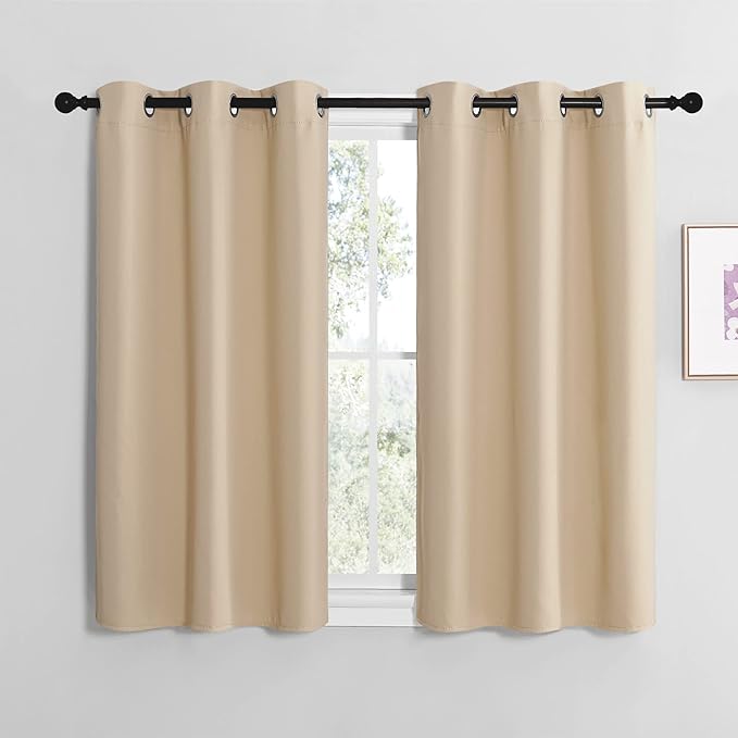 NICETOWN Room Darkening Curtain Panels for Cafe, Thermal Insulated Grommet Room Darkening Draperies/Drapes for Window (Biscotti Beige, 2 Panels, W42 x L40 -inch)