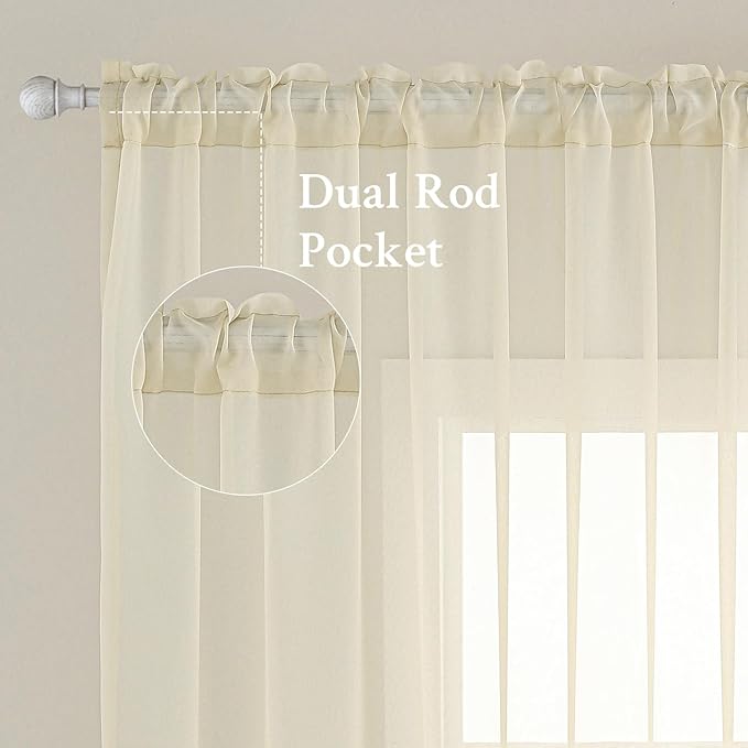 MIULEE 2 Panels Solid Color Light Cream Sheer Window Curtains Elegant Window Voile Panels/Drapes/Treatment for Bedroom Living Room (54 X 54 Inches Light Cream)