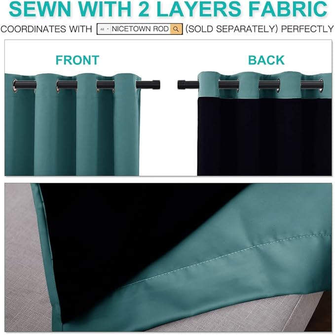 NICETOWN Full Shade Curtain Panels, Pair of Energy Smart & Noise Blocking Out Blackout Drapes for Apartment Window, Thermal Insulated Guest Room Lined Window Dressing(Sea Teal, 52 x 72 inch)