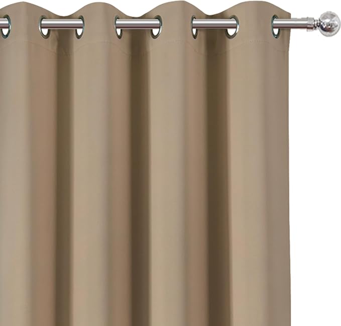 LEMOMO Blackout Curtains 66 x 54 Inch Long Natural Curtains Set of 2 Panels Room Darkening Curtains for Bedroom and Living Room