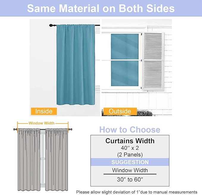 Simplebrand Ava Turquoise Short Blackout Curtains for Bedroom 54 Inches Long 2 Panels Set, Solid Thermal Insulated, Energy Saving Window Treatment Curtains Blackout Drapes, W40 x L54 Inch, Turquoise