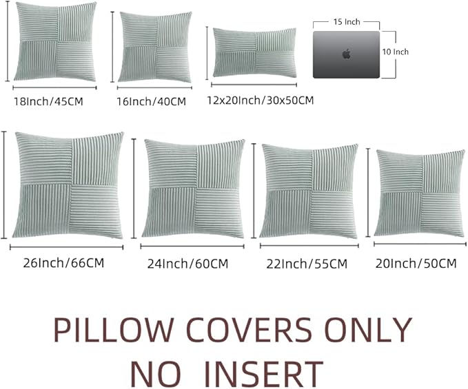Fancy Homi 2 Packs Grey Blue Euro Decorative Throw Pillow Covers 26x26 Inch for Couch Bed Sofa, Rustic Farmhouse Boho Home Decor, Soft Corss Corduroy Patchwork Textured Square Cushion Case 66x66 cm
