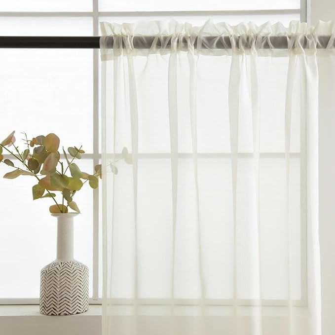 SpaceDresser Ivory Sheer Curtains 4 Panels Rod Pocket Semi-Sheer Curtain 54 Inches Long Light Filtering Voile Window Drapes for Bedroom Living Room Kitchen, Each 52W x54L