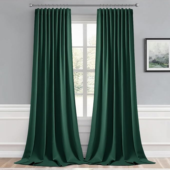 MIULEE Christmas Hunter Green Back Tab Blackout Curtain 96 Inch Long 2 Panels Set for Living Room Bedroom, Rod Pocket/Pinch Pleat Thermal Insulated Room Darkening Pleated Floor to Ceiling Drapes