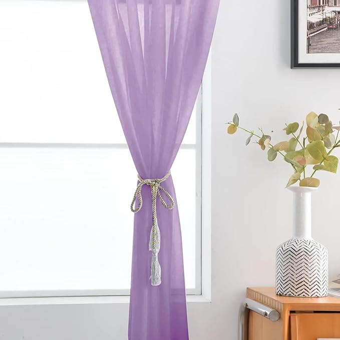 SpaceDresser Lavender Sheer Curtains 4 Panels Rod Pocket Semi-Sheer Curtain 45 Inches Long Light Filtering Voile Window Drapes for Bedroom Living Room Kitchen, Each 52W x 45L