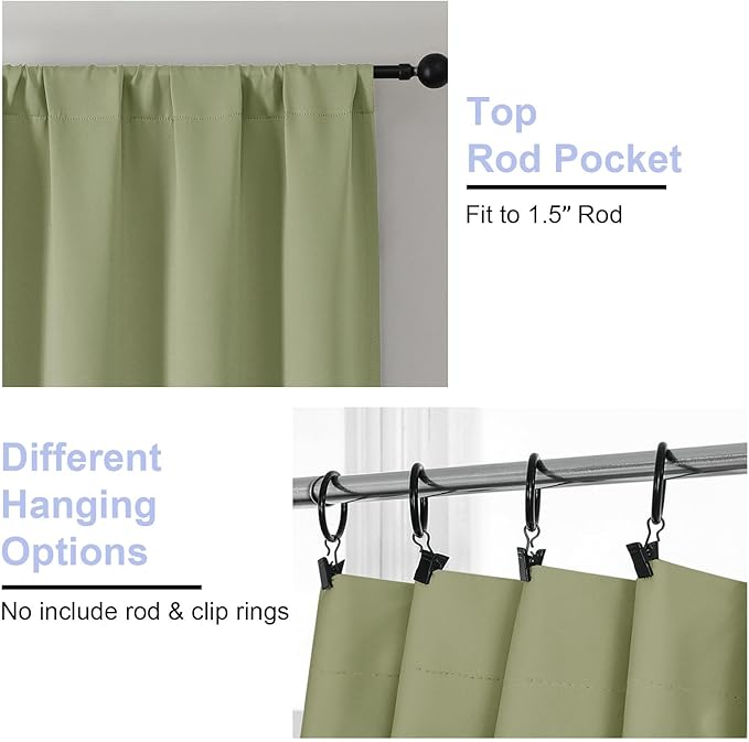 Simplebrand Sage Green Blackout Curtains for Bedroom 102 Inches Long 2 Panels, Solid Thermal Insulated, Energy Saving Living Room Window Treatment Curtains Blackout Drapes, W50 x L102 Inch, Sage Green