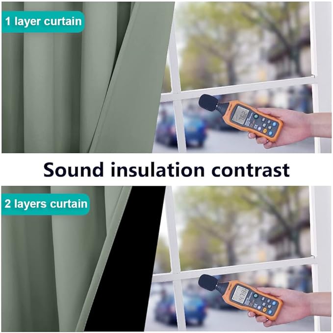 NICETOWN 100% Blackout Window Curtain Panels, Heat and Full Light Blocking Drapes with Black Liner for Nursery, 80" Drop Thermal Insulated Draperies (Greyish Green, 2 Pieces, 37" Wide Each Panel)