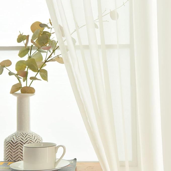 SpaceDresser Ivory Sheer Curtains 4 Panels Rod Pocket Semi-Sheer Curtain 54 Inches Long Light Filtering Voile Window Drapes for Bedroom Living Room Kitchen, Each 52W x54L