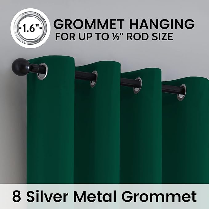 SimpleHome 100% Blackout Curtains for Bedroom,Thermal Insulated Dark Green Grommet Window Drapes Room Darkening Curtains for Living Room with Black Back,52 x 45 Inch,2 Panels
