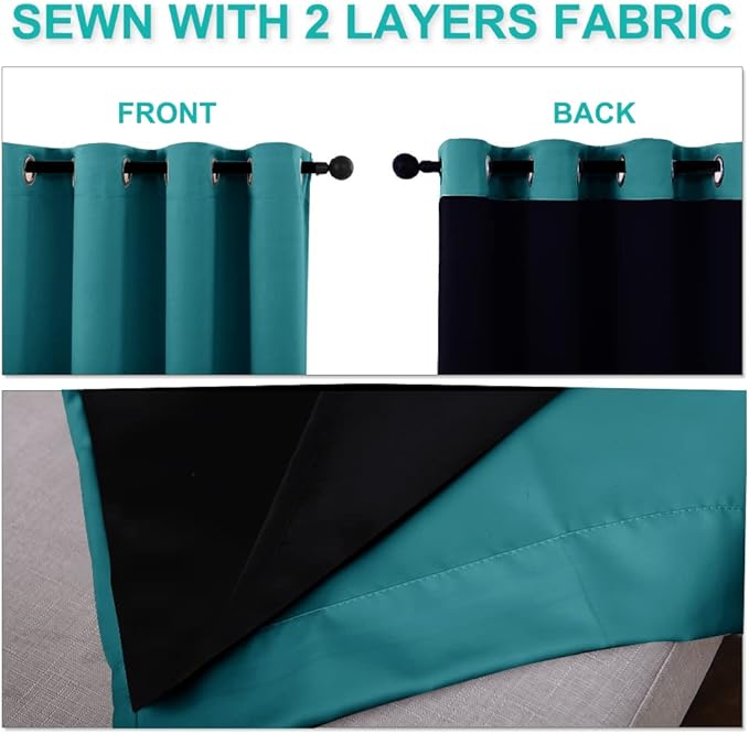 NICETOWN 100% Blackout Window Curtain Panels, Full Light Blocking Drapes with Black Liner for Nursery, 72-inch Drop Thermal Insulated Draperies (Peacock Teal, 2 Pieces, 42-inch Wide Per Panel)