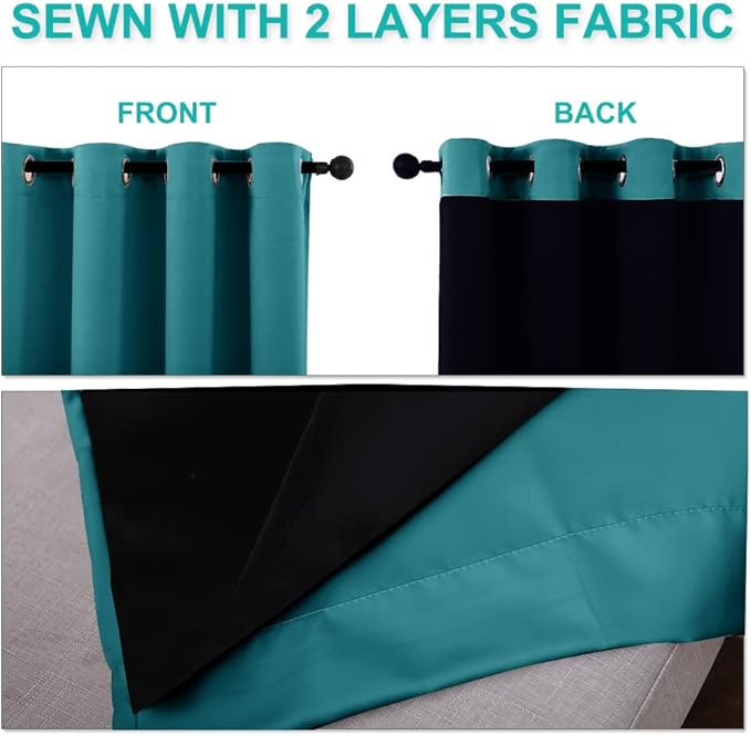 NICETOWN 100% Blackout Window Curtain Panels, Full Light Blocking Drapes with Black Liner for Nursery, 78-inch Drop Thermal Insulated Draperies (Peacock Teal, 2 Pieces, 55-inch Wide Per Panel)