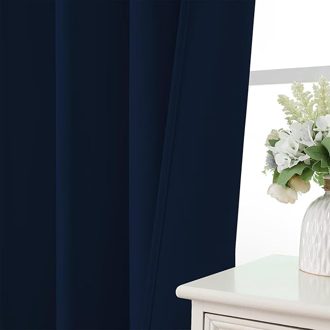 CUCRAF Navy Blue Blackout Curtains 96 inch Length 2 Panels Set, Rod Pocket Room Darkening Drapes for Bedroom Living Room, Insulated Thermal Light Blocking Window Curtain (W52 x L96 Inch)