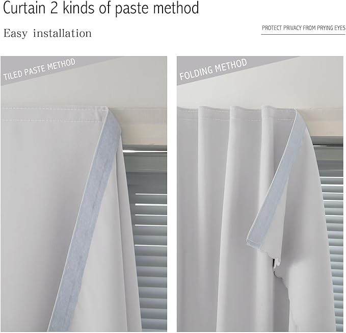 Blackout Curtains for Bedroom Sticky Curtain Blackout Window Cover Self Adhesive Curtains Rod No Drillng, 35" W X 59" L, Light Grey, 1 Panel