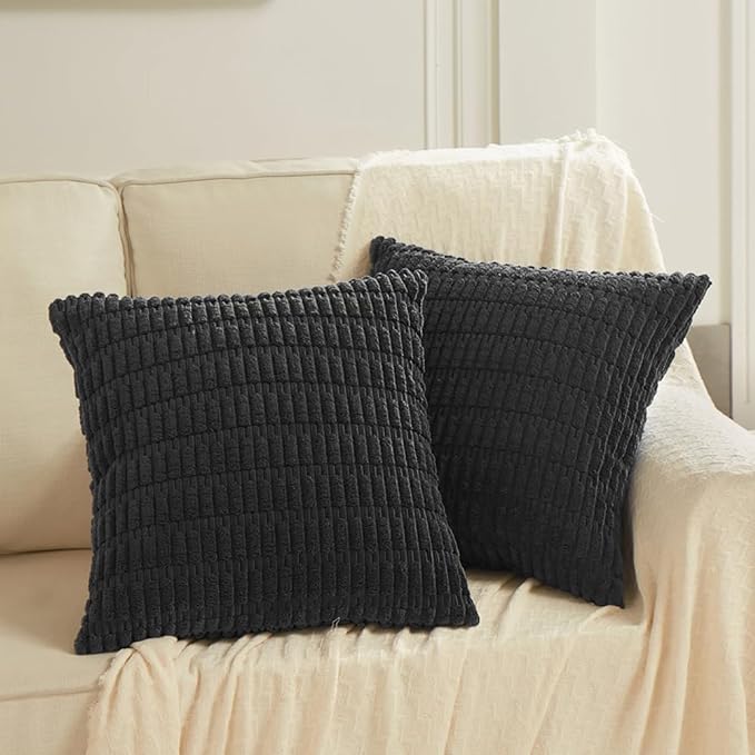 Fancy Homi 4 Packs Boho Black Decorative Throw Pillow Covers 16x16 Inch for Living Room Couch Bed Sofa, Rustic Modern Farmhouse Home Decor, Soft Plush Corduroy Cute Square Cushion Case 40x40 cm