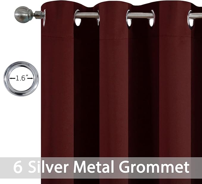Yakamok Blackout Curtains for Bedroom, Thermal Insulated Blackout Window Curtains with Grommet Top for Living Room- Burgundy Red- 38W x 63L -2 Panels