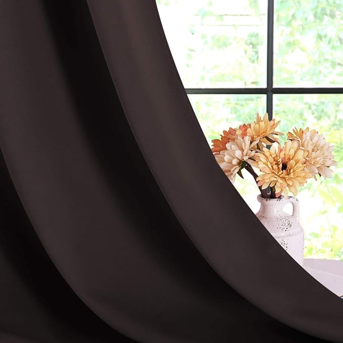 NICETOWN Blackout Window Curtains 70" L, 2 Panels, 34 inch, Toffee Brown, Grommet Top Room Darkening Thermal Insulated Vertical Window Drapes Modern for Flat/Apartment