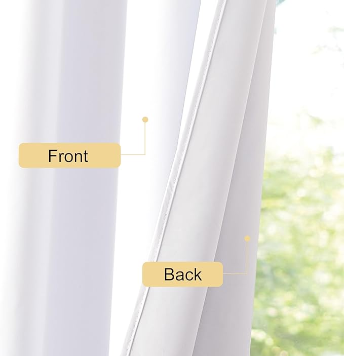 NICETOWN Bedroom 100% Blackout Curtains, 2 Panels, 34 by 84, Snow White, Window Treatment Rod Pocket Curtains/Drapes for Bedroom