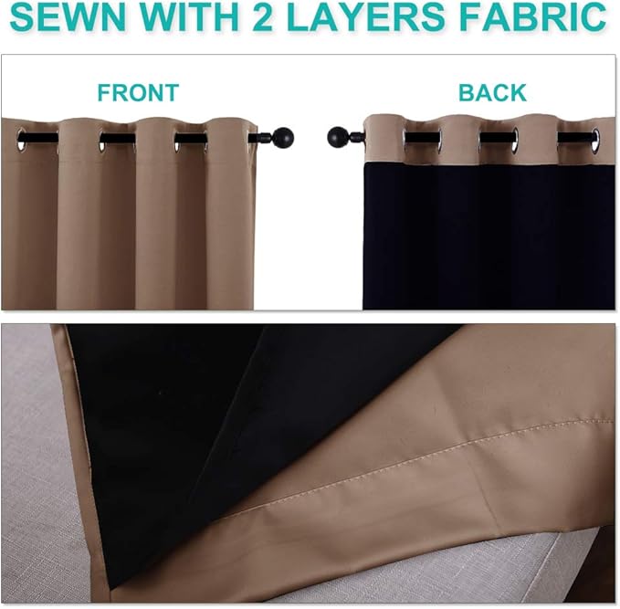 NICETOWN Bedroom Full Blackout Curtain Panels, Super Thick Insulated Window Covers, Keeping Out Cold Air and Heat 100% Blackout Blinds with Black Liner (Cappuccino, Set of 2, 46 by 54-inch)