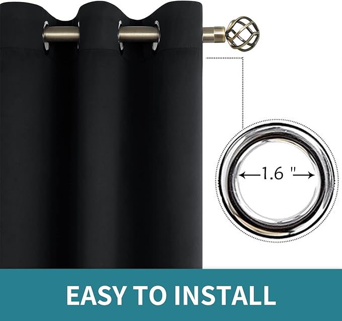 BGment Blackout Curtains - Grommet Thermal Insulated Room Darkening Bedroom and Living Room Curtain, Set of 2 Panels (38 x 54 Inch, Black)