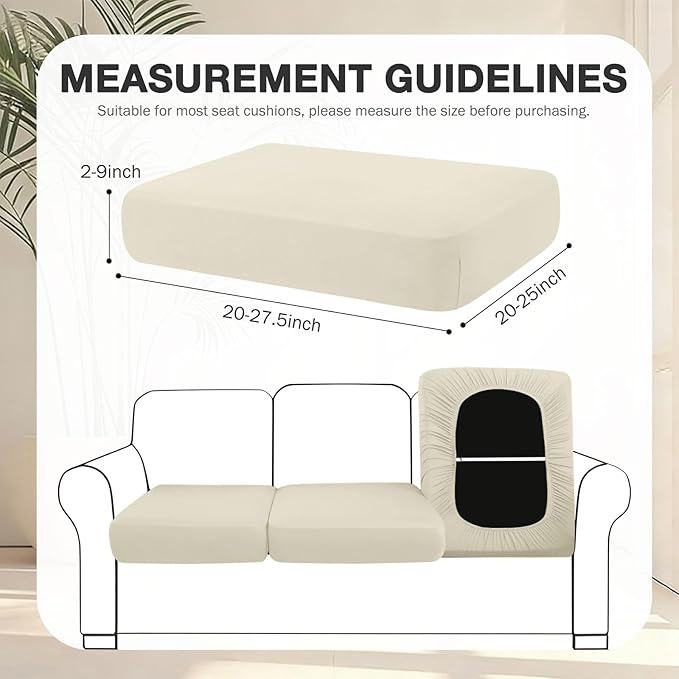 hyha 4Pcs Patio Cushion Covers, Stretch Outdoor Couch Cushion Covers Replacement, Washable Outdoor Chair/Sofa Slipcovers for Patio Furniture Cushions Protector with Elastic Bottom(Beige,Cover Only)