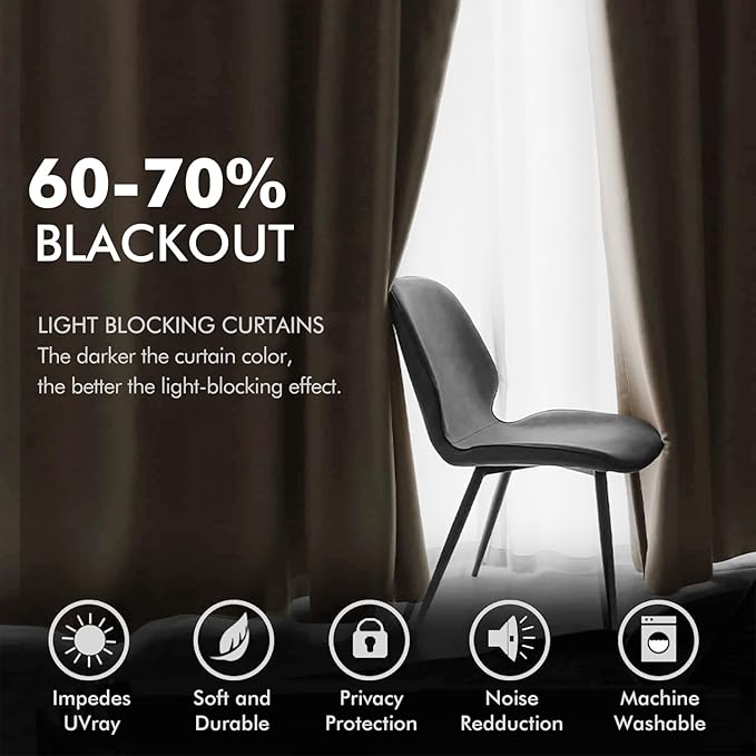 MIULEE 2 Panels Blackout Velvet Curtains Solid Soft Grommet Camel Beige Curtains Thermal Insulated Soundproof Room Darkening Curtains/Drapes/Panels for Living Room Bedroom 52 x 63 Inch
