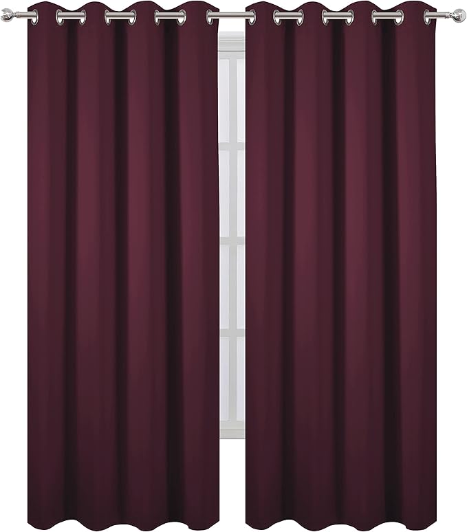LEMOMO Blackout Curtains 66 x 84 inch/Burgundy Red Curtains Set of 2 Panels/Thermal Insulated Room Darkening Bedroom Curtains