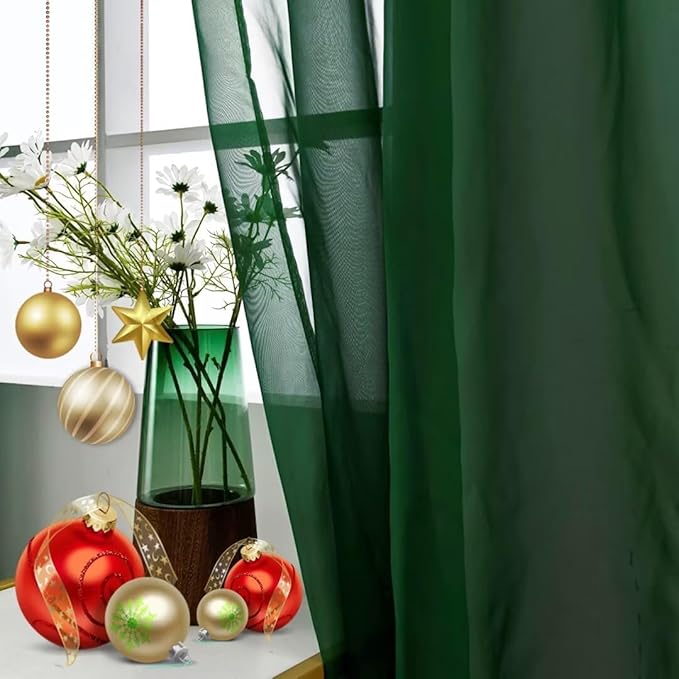 SpaceDresser Foliage Green Sheer Curtains 4 Panels Rod Pocket Semi-Sheer Curtain 72 Inches Long Light Filtering Voile Window Drapes for Bedroom Living Room Kitchen, Each 52W x 72L