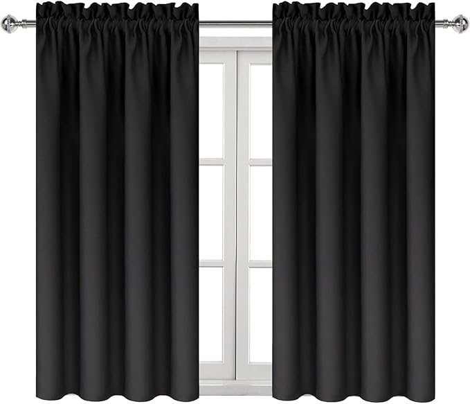 DWCN Black Blackout Curtains for Bedroom – Rod Pocket Thermal Insulated Energy Saving Drapes for Living Room and Bedroom, W 38 x L 54 Inch, 2 Panels
