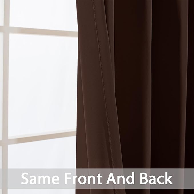 Yakamok Blackout Curtains Room Darkening Thermal Insulated Window Panels,Solid Grommet Top Drapes for Bedroom/Living Room(62Wx72L, Chocolate Brown, 2 Panels)