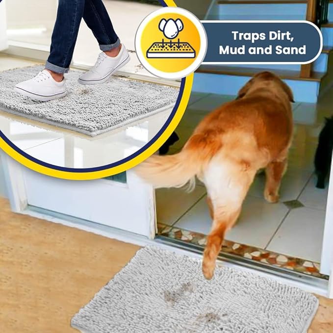 Muddy Mat® | Super Absorbent Door Mat Indoor, Microfiber Quick Dry Chenille Entryway Rug, Non-Slip Front Door Mat, Indoor Mats for Entryway, Machine Washable Pet Rug, White 48"x60"