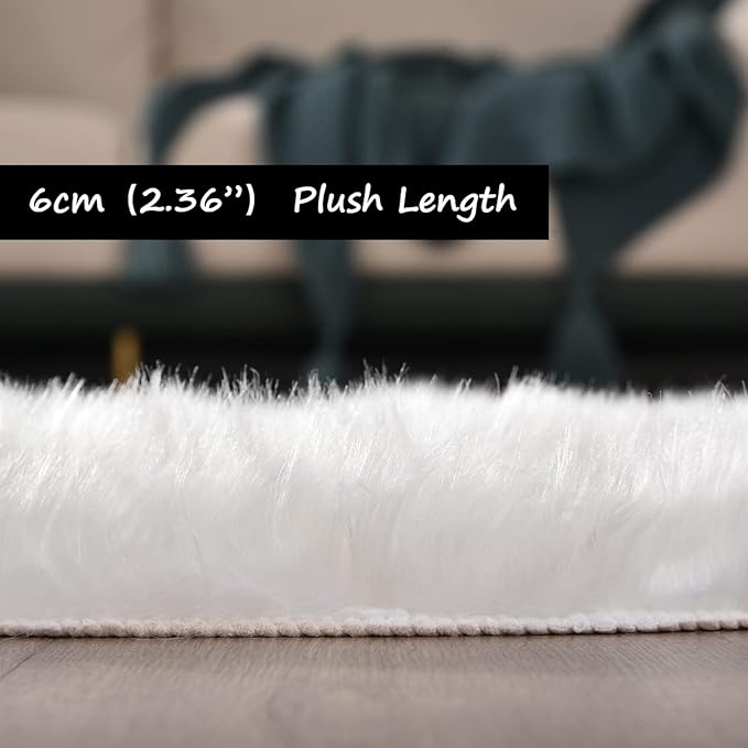 Goolela White Sheepskin Area Rug 5x8 Fluffy Faux Fur Fuzzy Furry Carpet for Bedroom Living Room Shaggy Plush Washable Rectangle