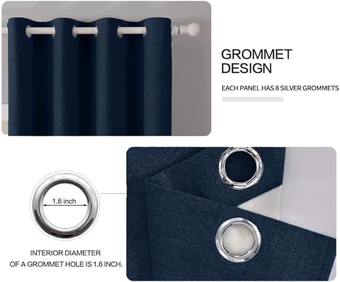 MIULEE Linen Textured Curtains for Bedroom Solid 100% Blackout Thermal Insulated Midnight Blue Grommet Room Darkening Curtains & Drapes Luxury Decor for Living Room Nursery 52 x 54 Inch (2 Panels)