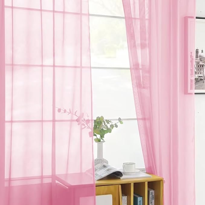SpaceDresser Sheer Light Pink Curtains 4 Panels Rod Pocket Semi-Sheer Curtain 96 Inches Long Light Filtering Voile Window Drapes for Bedroom Living Room Kitchen, Each 52W x 96L