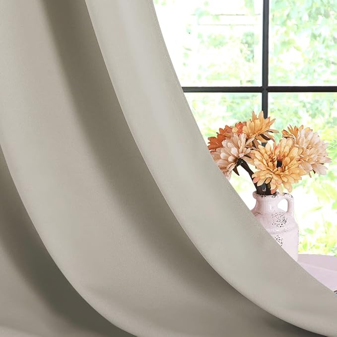 NICETOWN Blackout Curtains for Bedroom, Natural, 42 W by 80 L, Set of 2, Thermal Insulated Curtains & Drapes with Grommet Top for Living Room, Privacy Window Treatment Draperies