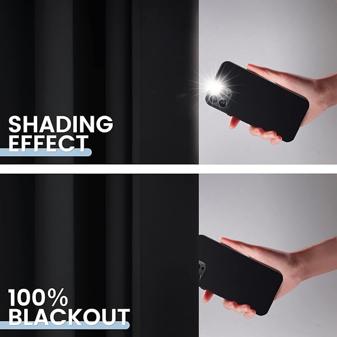 SimpleHome 100% Blackout Curtains for Bedroom,Thermal Insulated Black Grommet Window Drapes Room Darkening Curtains for Living Room with Black Back,52 x 54 Inch,2 Panels